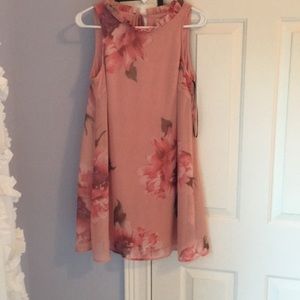 floral ruffle neck dress